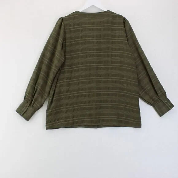 Calvin Klein Plaid Puff Shoulder Blouse - Caper - Picture 3 of 3